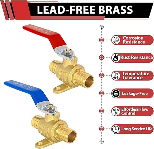 Miniatura 17 de Paquete de 2 válvulas de bola EFIELD Pex Brass de 1/2 pulgada con cierre de puerto completo, caliente y frío, (VALVE001)