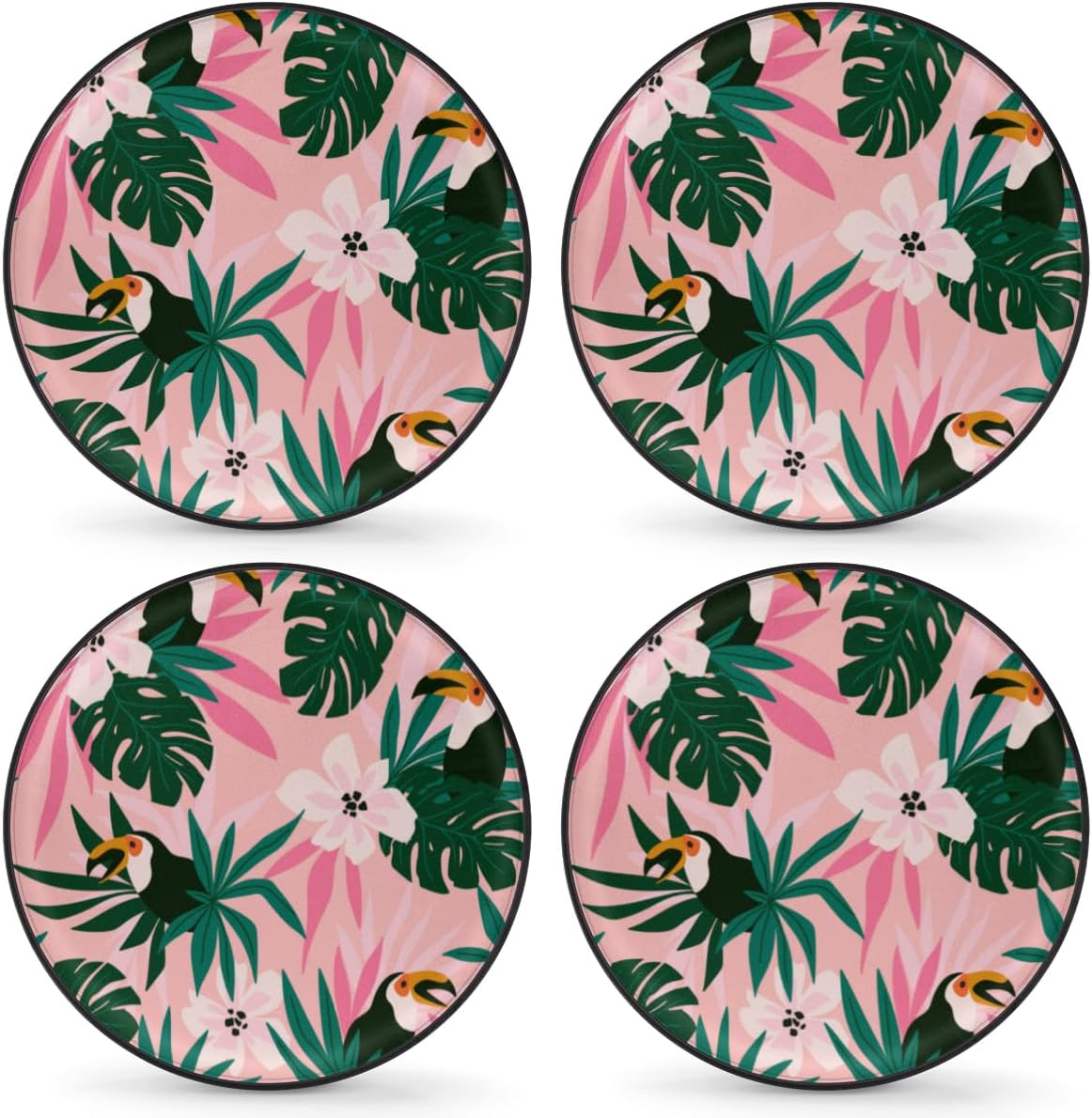 Flowers Toucans Tire Covers Portable Spare Tire Cover Soft Durable Waterproof Dustproof Set of 4 Bags 16 Inches for Car Truck SUV Trailer Camper