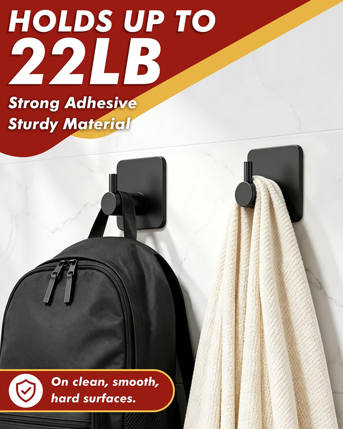 Self Adhesive Hooks Heavy Duty 10kg (Max) Wall Hooks Self Adhesive Damage Free Towel Rack Stainless Steel Coat Robe Waterproof Oilproof Rustproof Bathroom 1