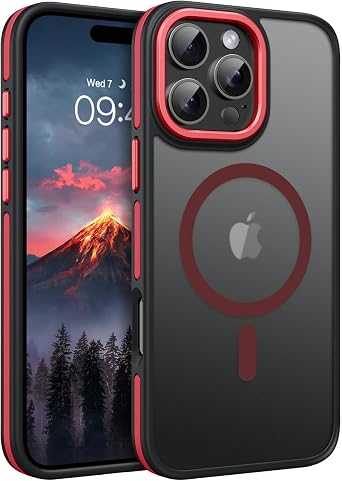 BENTOBEN for iPhone 16 Pro Max Magnetic Case, [Compatible with MagSafe] Translucent Matte Slim Fit Anti-Slip Shockproof Women Men Protective Cover Case for iPhone 16 Pro Max 6.9,Red/Black