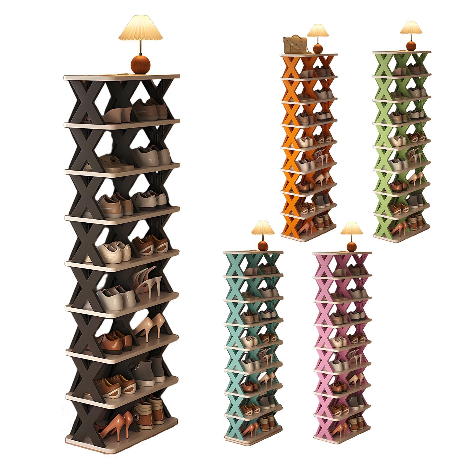 Étagère à chaussures pour entrée étroite, rangement vertical de placard 9 niveaux