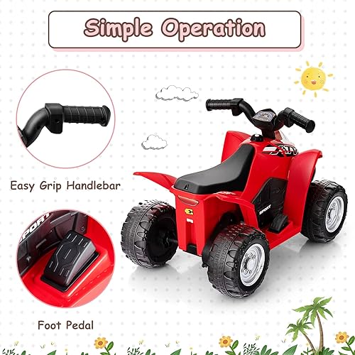Vista 13 de OLAKIDS ATV para niños, vehículo eléctrico de 6 V para niños pequeños, auto motorizado de juguete de 4 ruedas para niños y niñas con luces LED, Coral