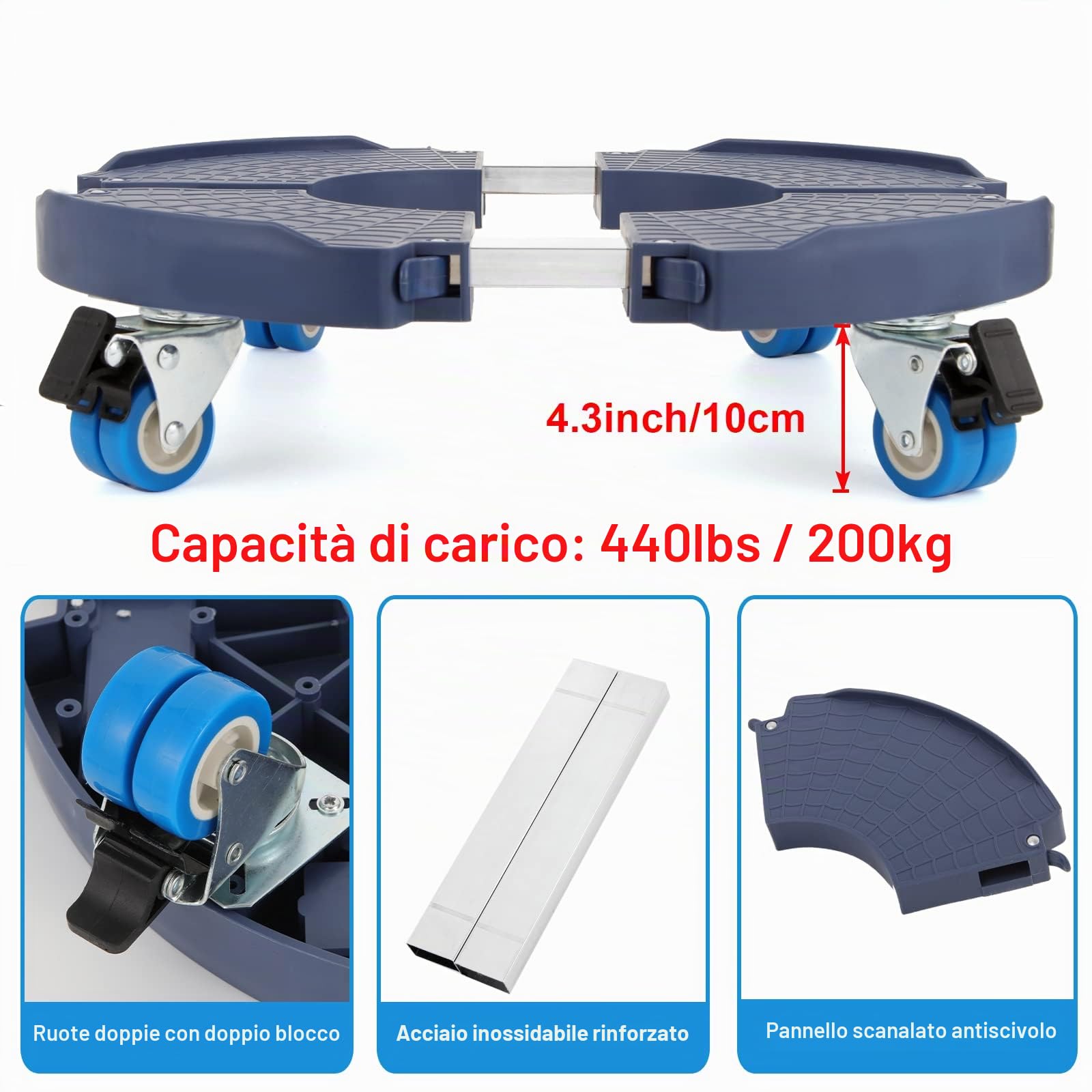 W B D WEIBIDA Portavasi di Dimensioni Regolabili Ø 40-54cm, capacità 200 kg, Sottovaso con Ruote Ruotabile a 360°, Carrello Portavasi Rotondo per Interni ed Esterni, Adatto per Fioriera, 2 pacchi, Blu