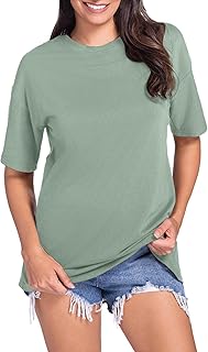 2025 Camiseta informal holgada de color sólido para mujer, camiseta transpirable de manga corta para uso diario, camiseta de algodón de manga corta