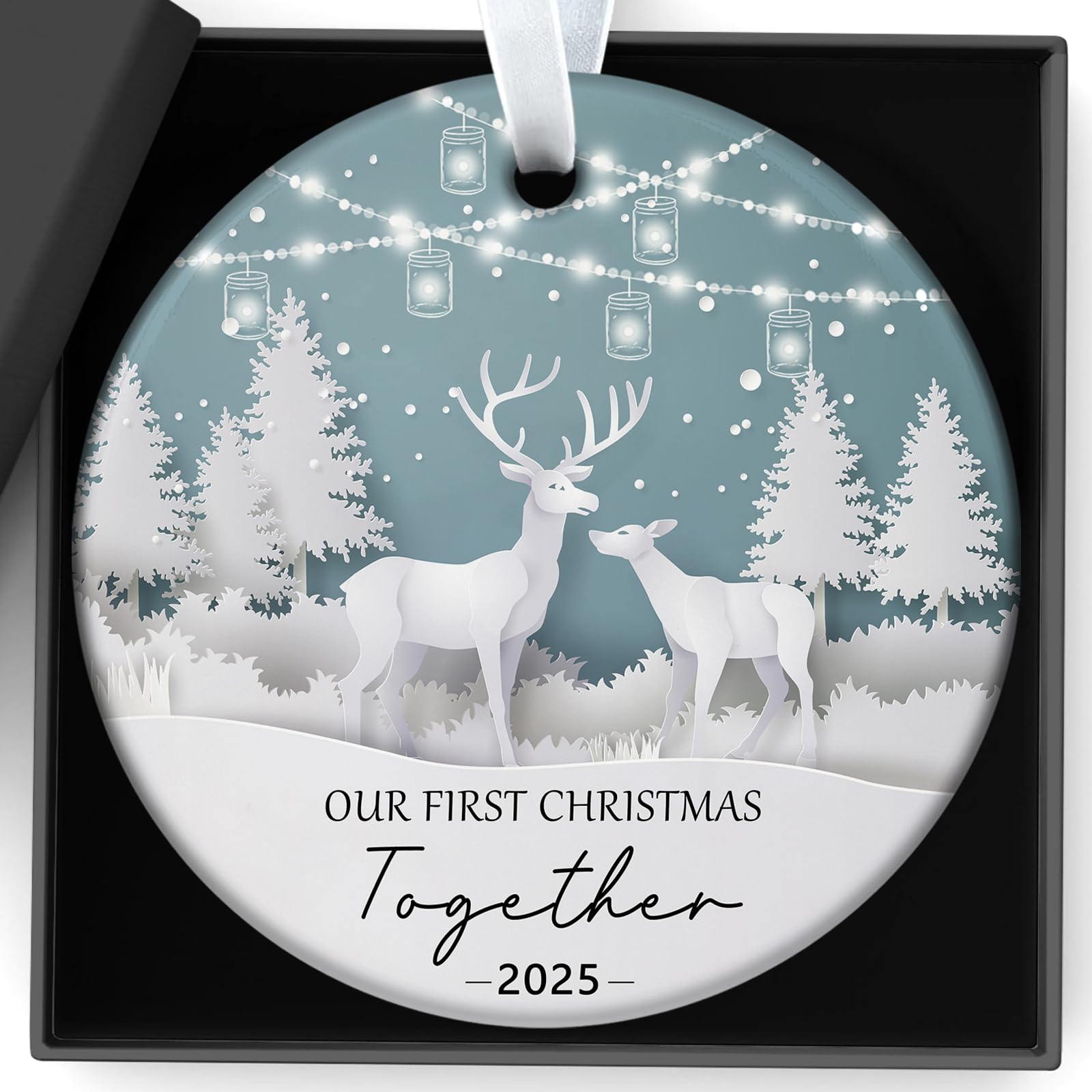 Qylazune Be Together-1 Mr And Mrs Gifts Christmas Decorations Bauble Gifts Our First Christmas Together 2025 Ornament Keepsake, Couples Personalized Gift, Winter Forest Holiday Married Decoration Bauble Love Memories