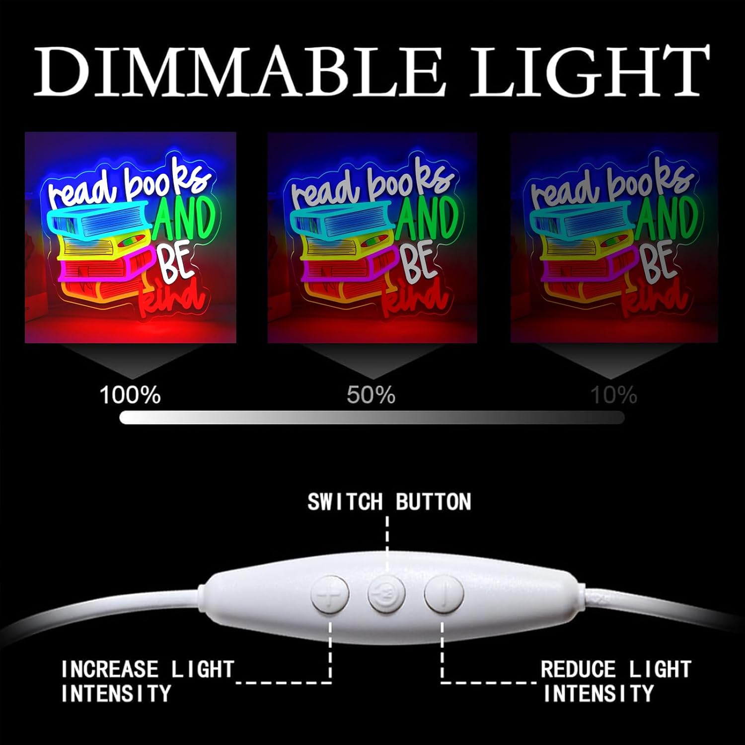 LED Read Books Be Kind Neon Signs Classroom Neon Lights Wall Decor for Reading Room, Classroom, Bookstore, Library, Museum, Study Room Gifts Art for Book Lover, Kids,Friends,family-13.4 x 12.6 IN-USB Powered-Acrylic - Image 3