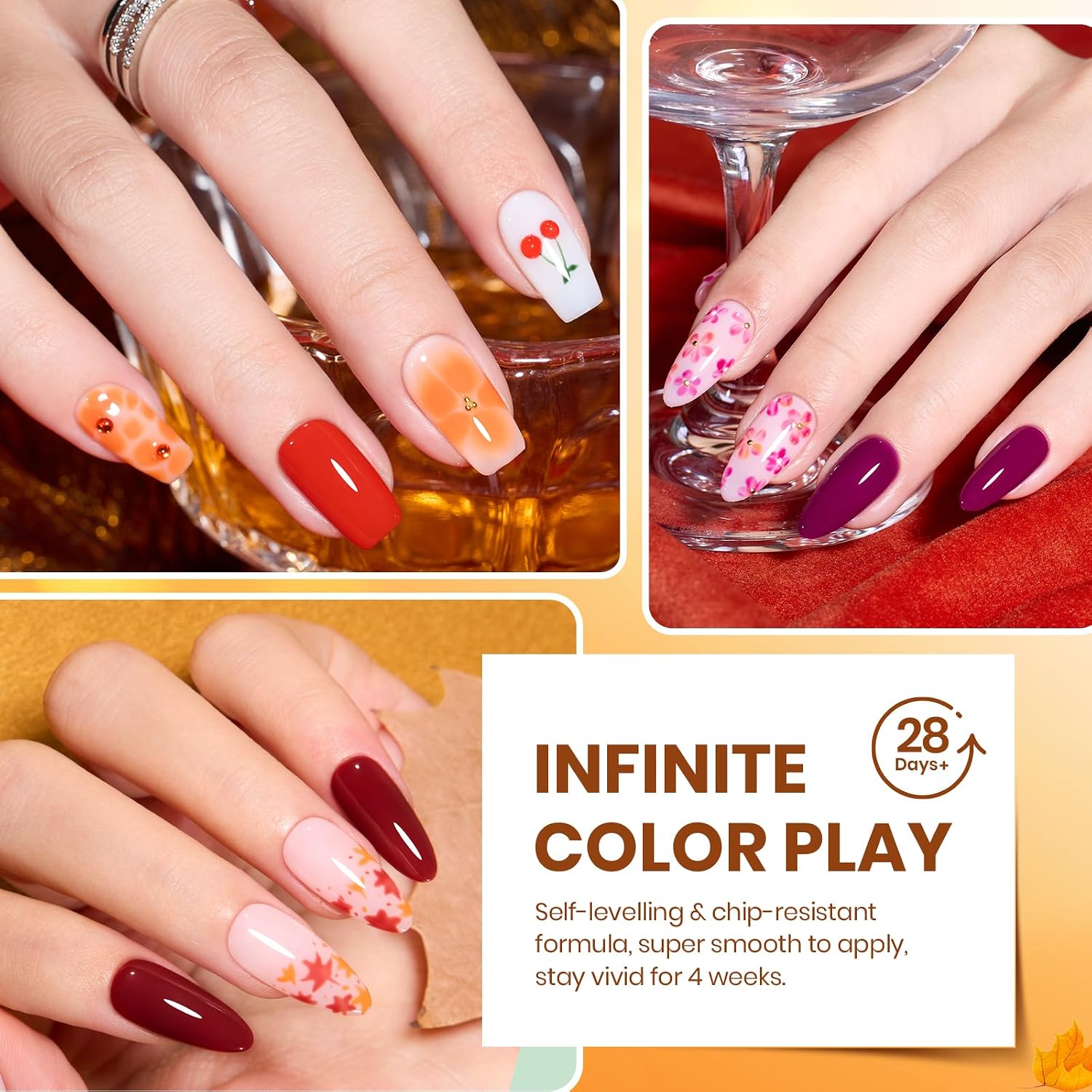Beetles Gel Nail Polish Set – Autumn Aura 20 Colors Gel Polish Kit, Burgundy Red Brown Yellow Orange Purple Cat Eye & Glitter Soak Off UV LED Manicure with Base Glossy Matte Top Coat