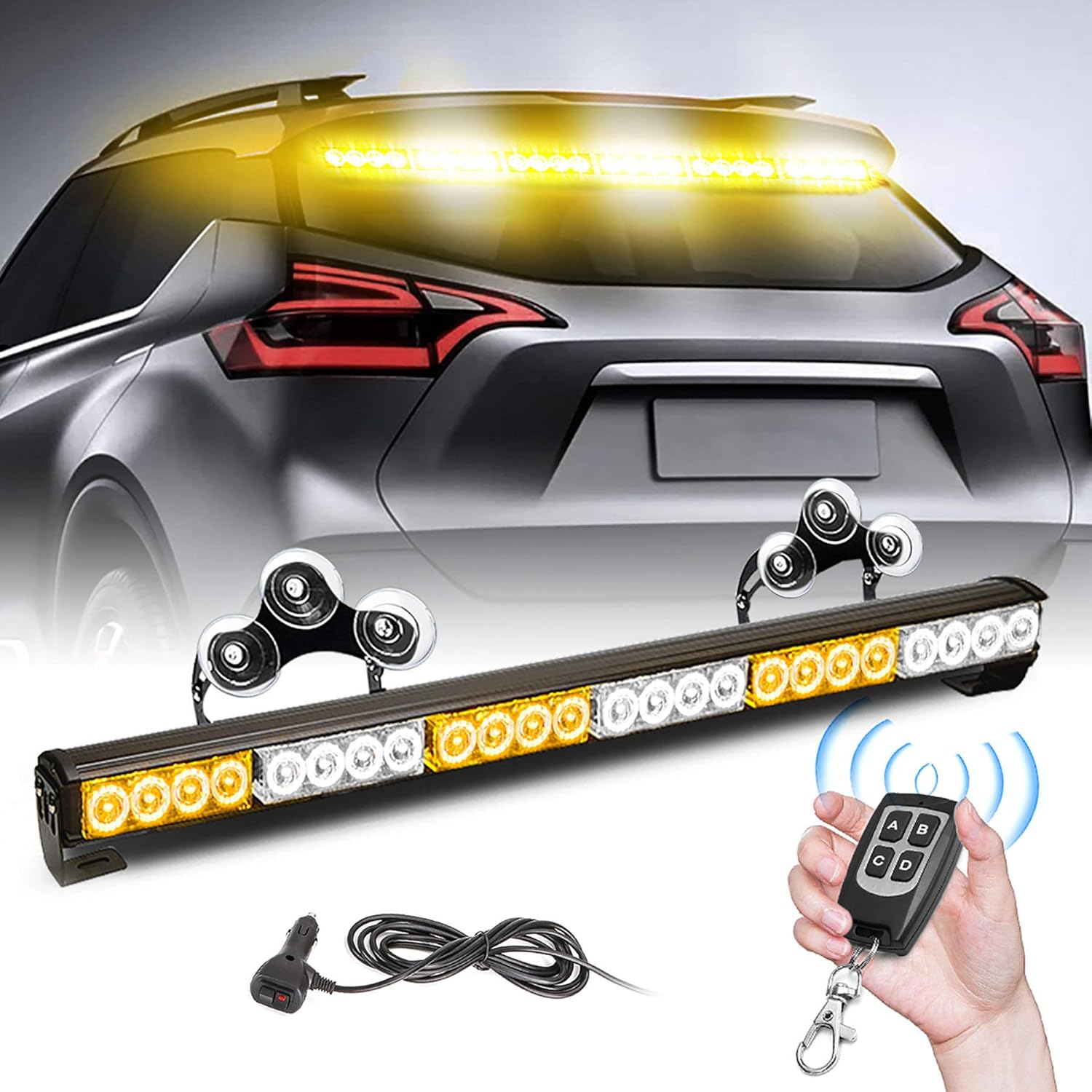 Blасk Frіdау Clеаrаnсе TeddyTT Emergency Strobe Lights Bar Directional Traffic Advisor Warning Strobe Flash Visor Lights for Vehicles Trucks Suction Bracket 27 Inch 6 Panel Led Wireless Remote Control (White/Amber)