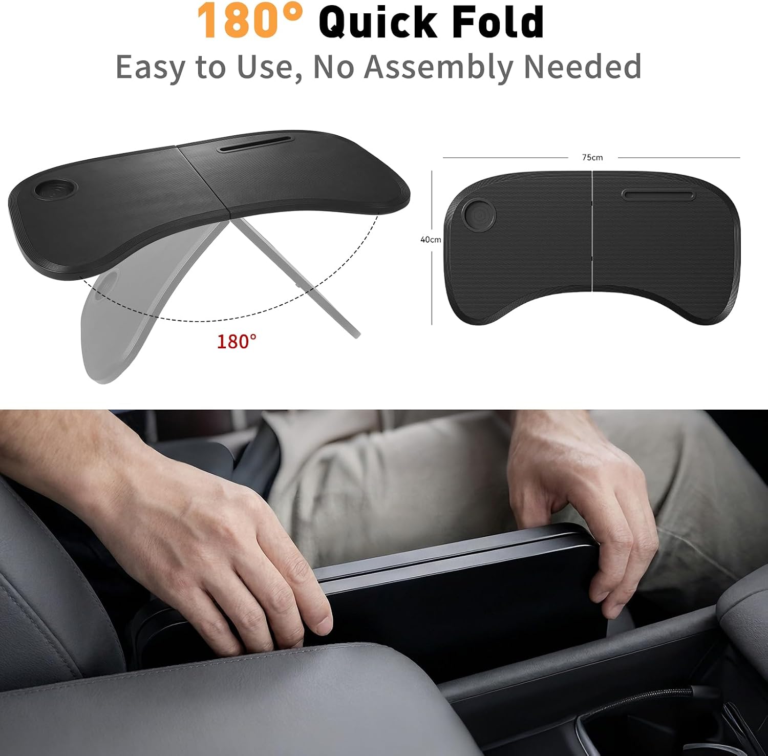 Tesla Model Y 3 S X Foldable Food Tray Desk, Portable Car Laptop Table Compatible with Model Y Juniper & Model 3 Highland, Multipurpose Car Eating Tray for Driver Passenger, Travel Work Accessories image 4