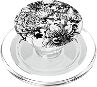 Vista 13 de PopSockets de calaveras florales en blanco y negro intercambiable PopGrip