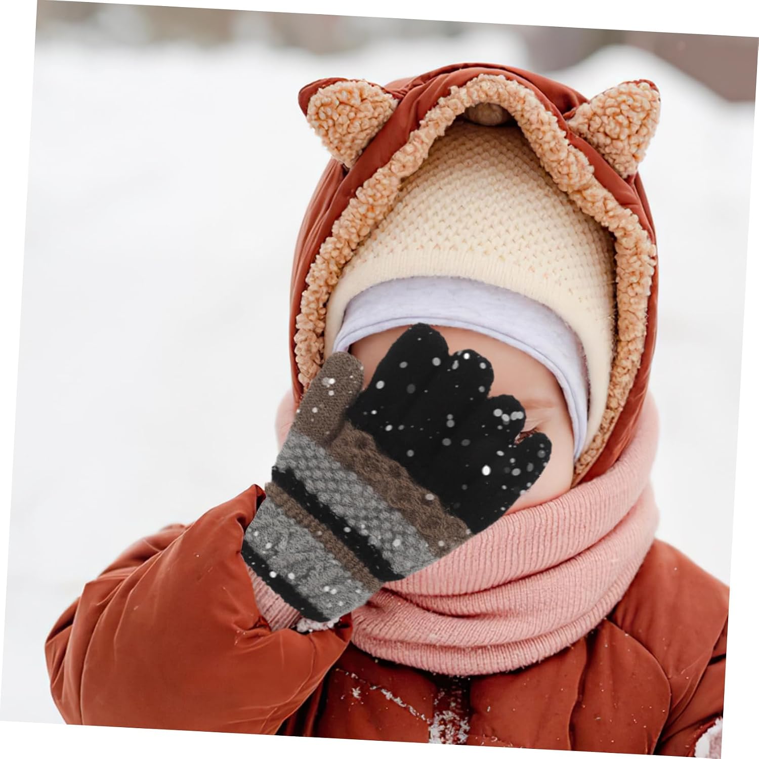 COLLBATH 1pair Winter Knitted Gloves for Boys and Girls Warm and Soft Mittens for Toddlers Fingered Design for Comfort for Autumn and Winter Activities Cute Striped Knit Gloves