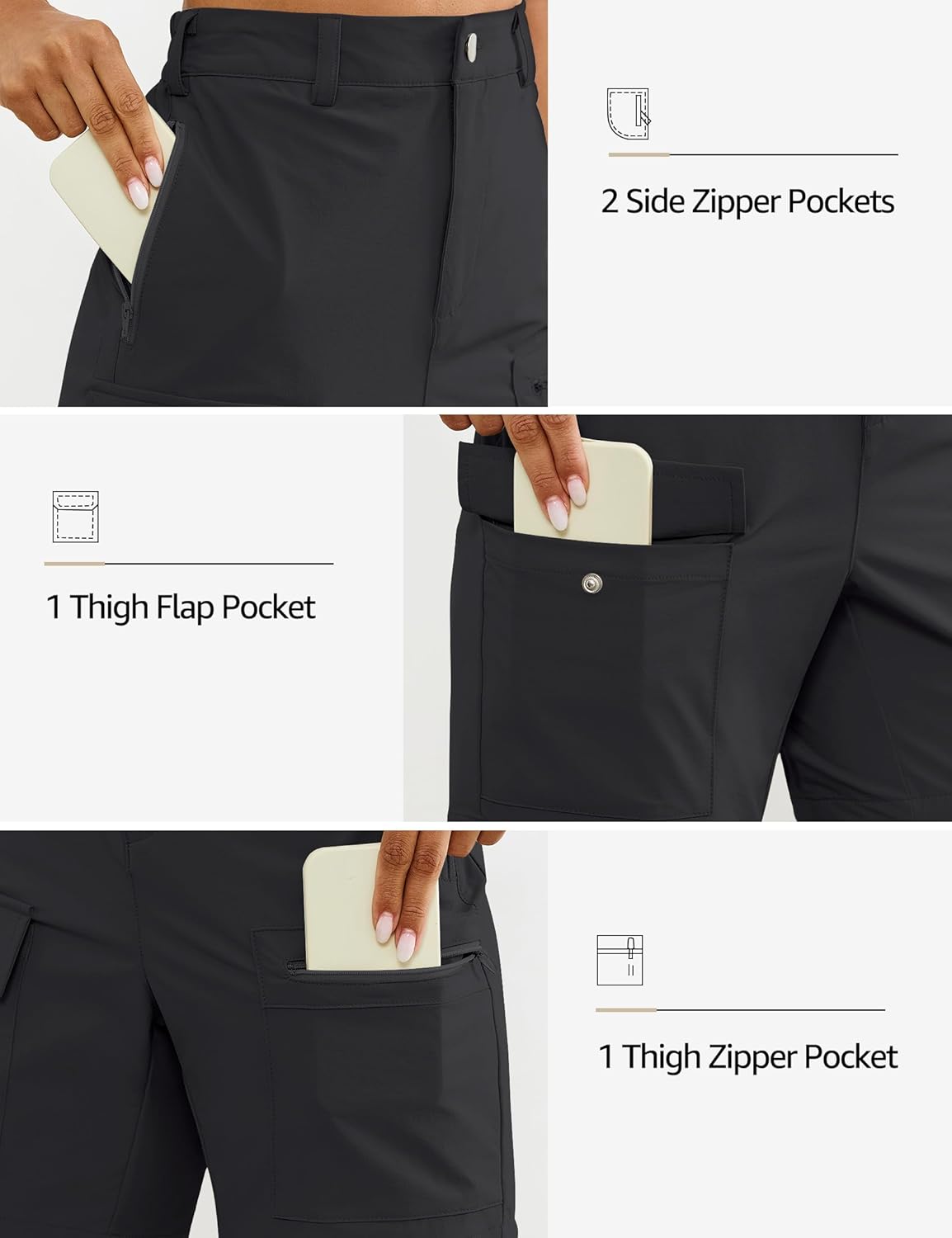 luvamia Hiking Shorts for Women Cargo Lightweight Water Resistant Elastic Waist Golf Casual Summer 7 Inch Inseam Shorts - Image 4