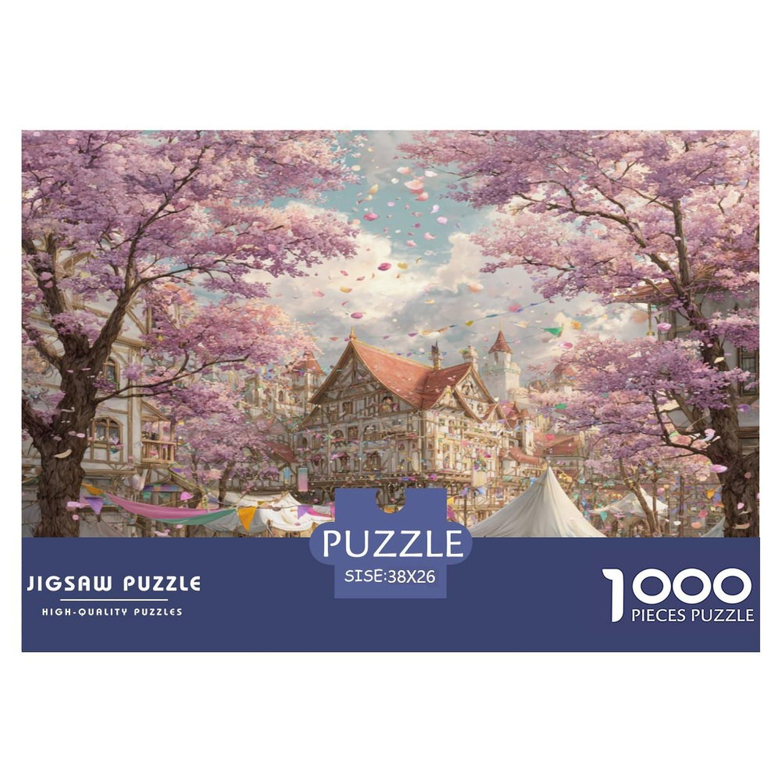 1000 Pieces Sakura Town Educational Games Puzzle: Jigsaw Puzzles Fun Challenge for Adults, Home Decor Jigsaw 38x26cm/1000pcs — image 1