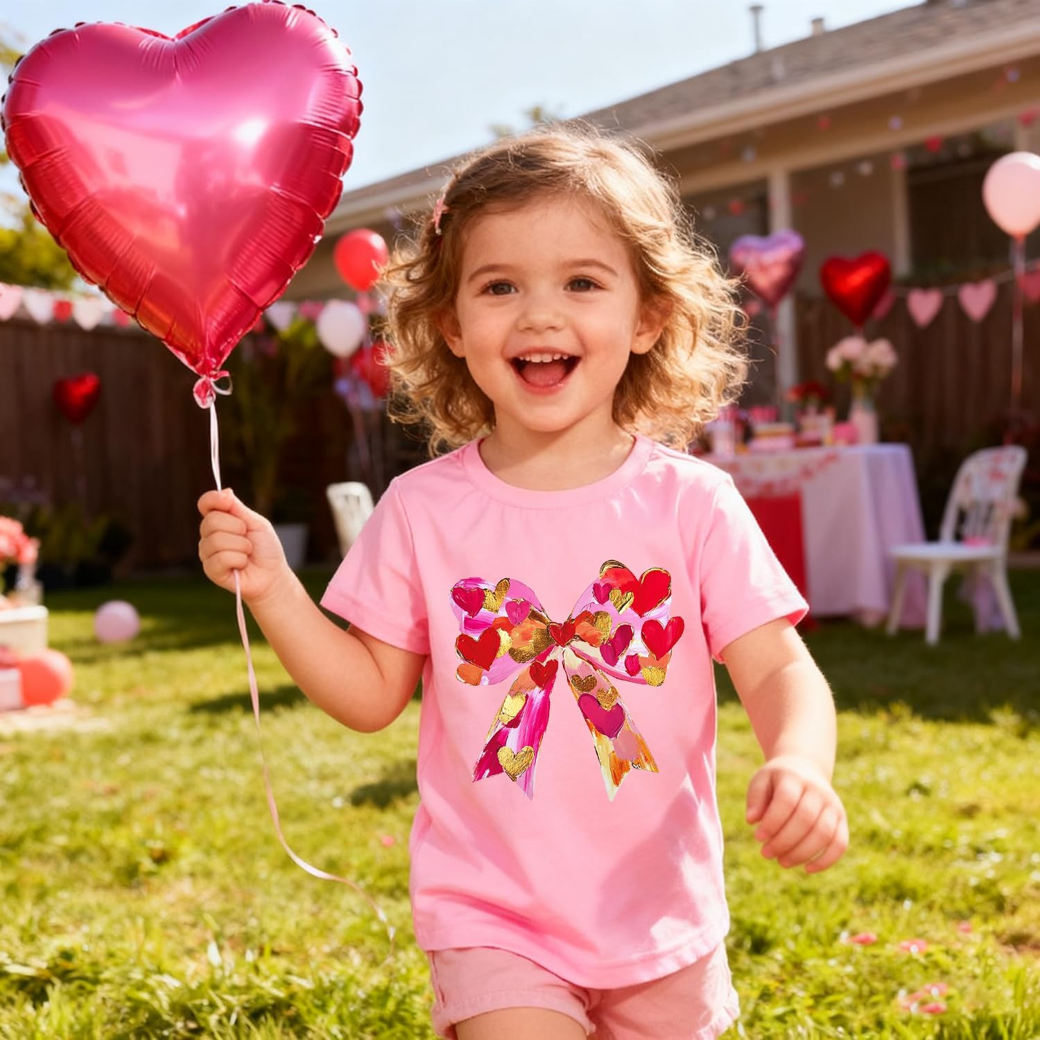 Girls Love Heart Bow Shirts Toddler Valentine Graphic T-Shirt Valentines Day Outfit Tee Tops 2-7T - Image 2