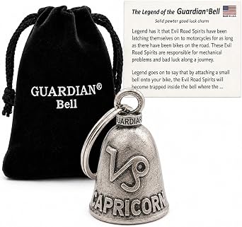 Guardian Bell Zodiac Signs Good Luck Bell w/Keyring & Black Velvet Bag | Motorcycle Bell | Lead-Free Pewter | Made in USA