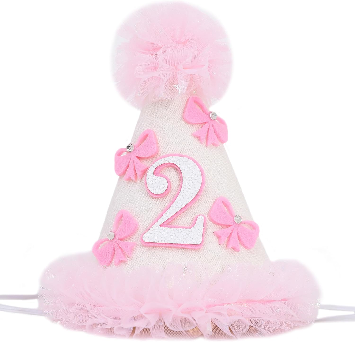 Pink Lace Bow 2nd Birthday Hat - Little Princess Two Sweet Birthday Decorations,Second Cake Smash Hat with Lace Flower,Sweet Pink Bow Party Photo Props,Flower Fairy Party Headwear