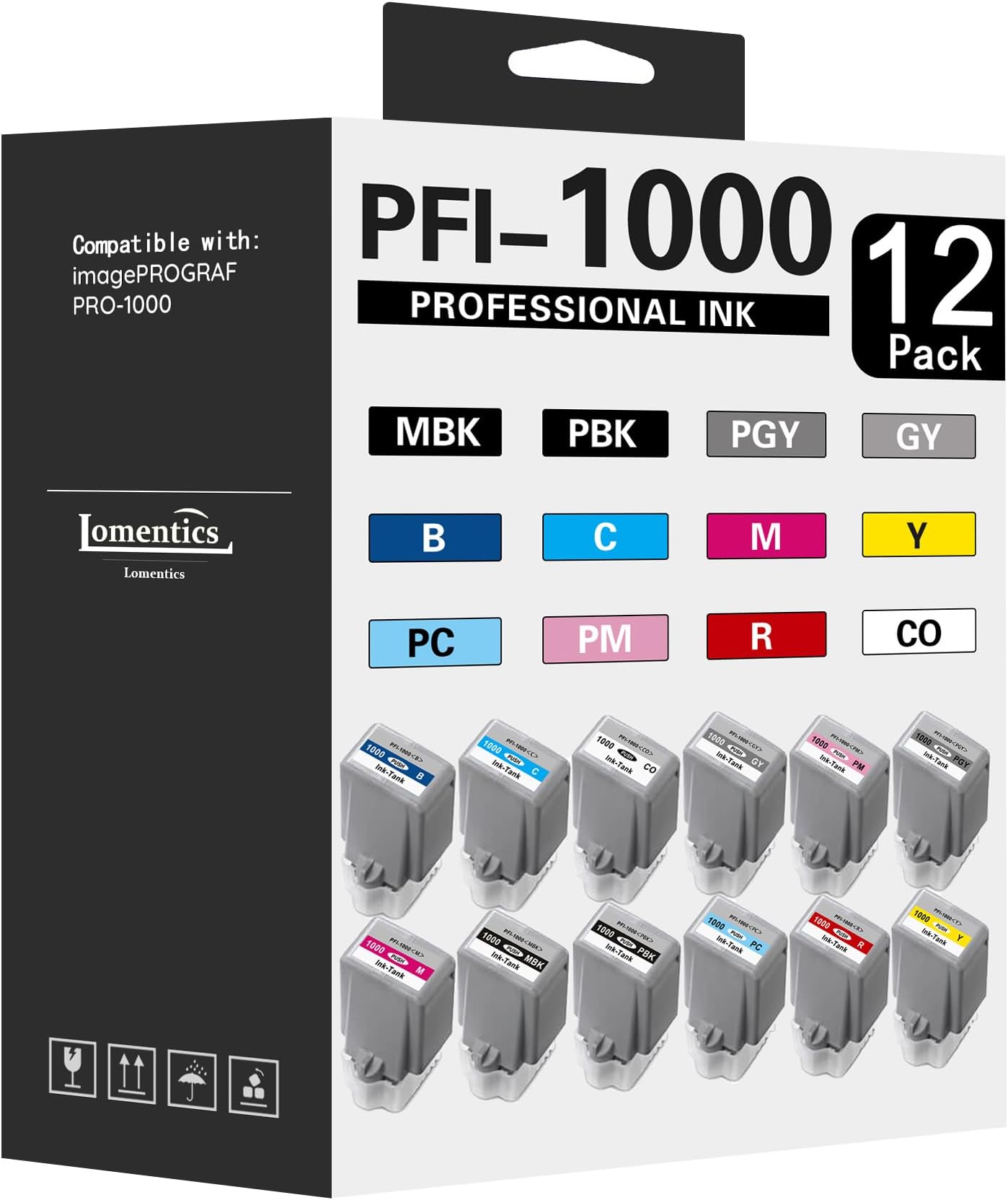 Pro 1000 Ink cartridges PFI-1000 12 Color Pack Ink Tank 80ml Replacement for Canon PFI-1000 Ink Cartridges Compatible for imagePROGRAF PRO 1000 Printer (12Pack,MBK/PBK/C/M/Y/R/GY/B/PGY/PC/PM/CO)