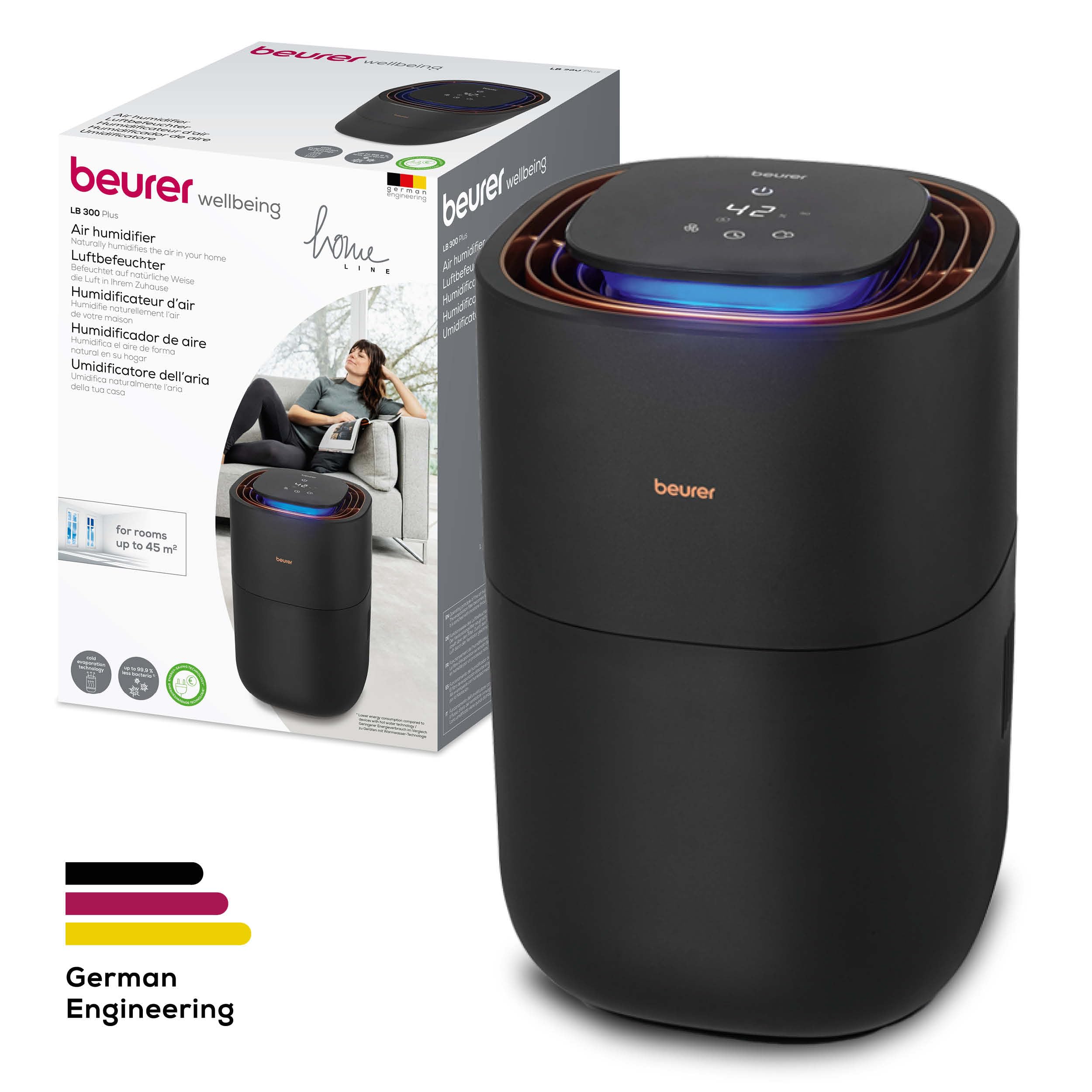Beurer LB 300 Plus Luftbefeuchter, Kaltverdunstungstechnologie, Luftfeuchtigkeitsindikator, Filtertrocknungsfunktion, bis 45m²