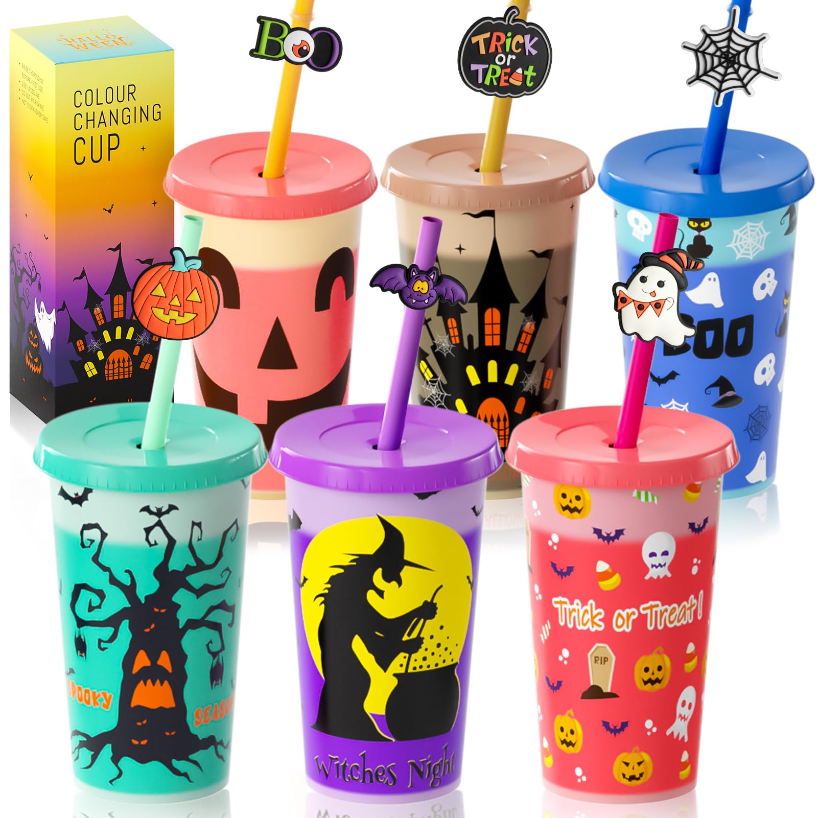 GuassLee 6 Pack 12oz Plastic Halloween Colour Changing Cups
