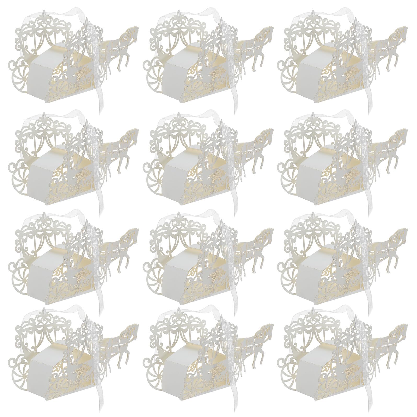 COLLBATH 50 Stück Hochzeitsdeko Geschenkschachteln Papierkunst Kutsche Design Elegante Candy Treat Boxen für Gastgeschenke Praktische Partypackung Beige