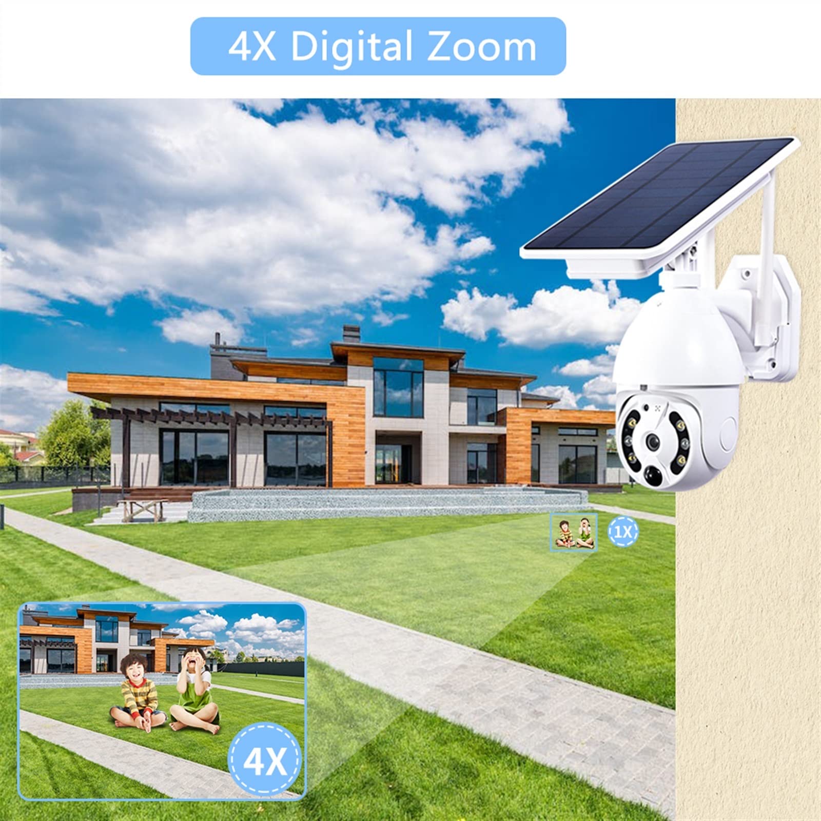 Camera Surveillance, Caméra de sécurité solaire extérieure 3G 4G carte SIM Surveillance vidéo alimentée par batterie Rechargeable 4MP PTZ CCTV PIR mouvement ,Sécurité, Antivol(2MP WIFI Solar Cam)