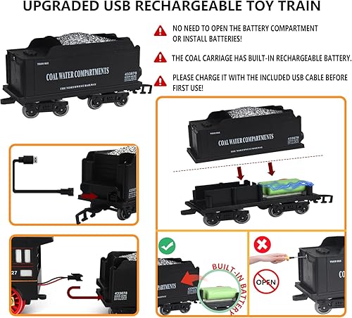 Miniatura 2 de BUCUOYEYE Juguetes de tren para niños y niñas con humo, pistas, con locomotora de vapor, autos de carga, juguetes de tren de Navidad, regalos para
