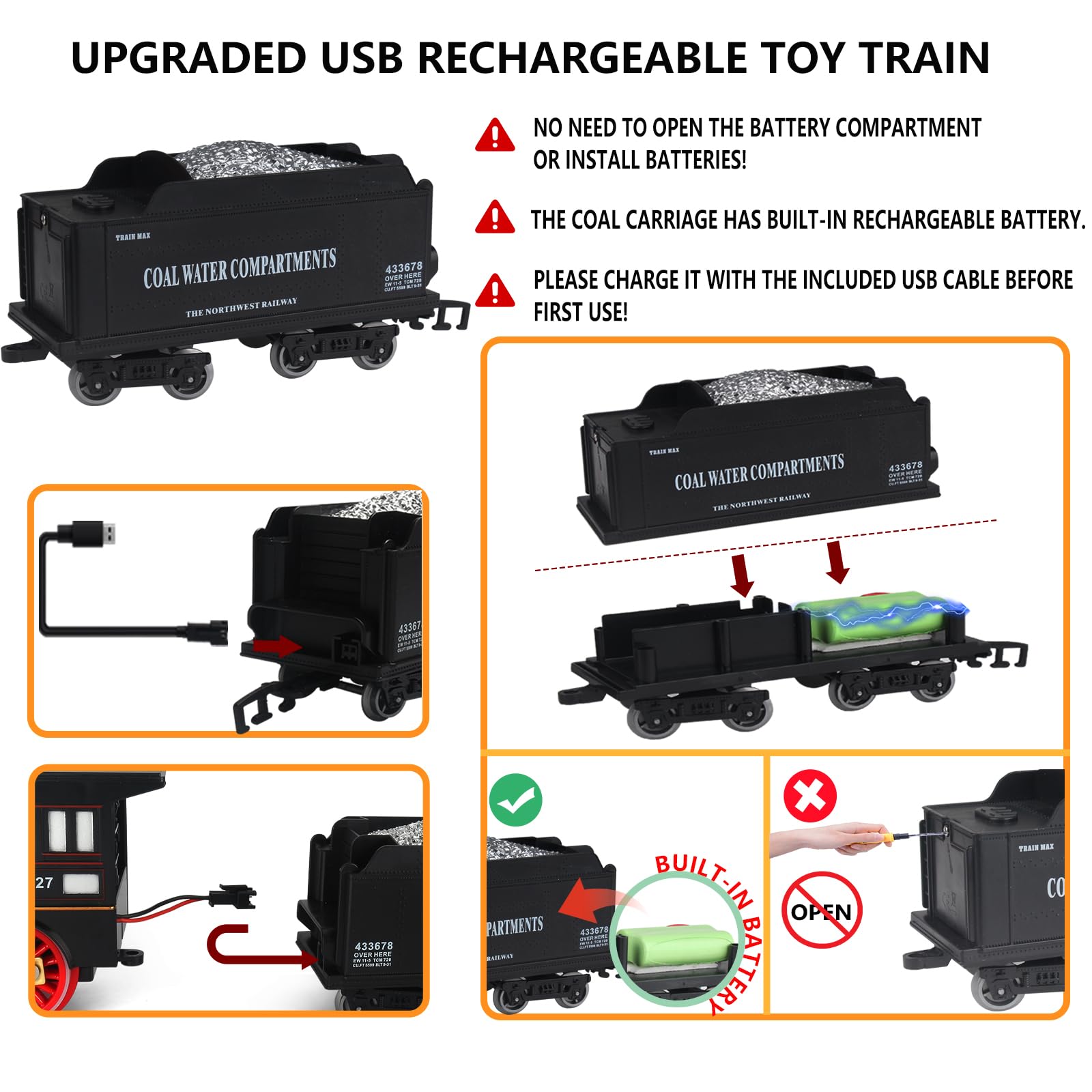 Train Set for Kids,Remote Control Electric Train Set for Children with Tracks,Steam Locomotive Engine w/Smoke Sound Light Cargo Vehicle,Christmas Birthday Toys for Boy for 3 4 5 6 7 8+ Year Old Kids