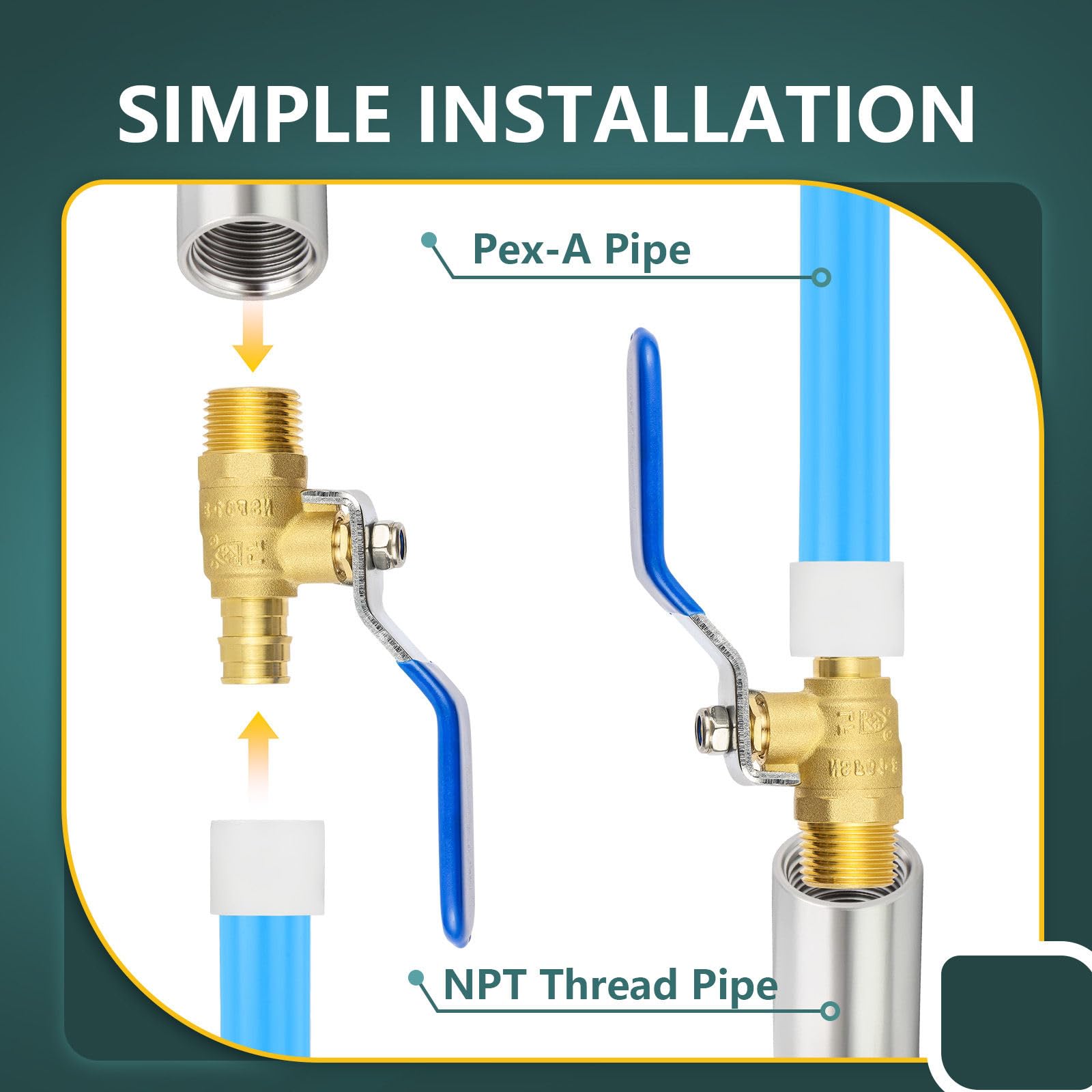 5 válvulas de bola azules, válvula de cierre MNPT de 1/2 pulgada Pex A x 1/2 pulgada, válvula de bola de cierre de expansión Pex de puerto completo para agua, aire, línea de combustible, tubo