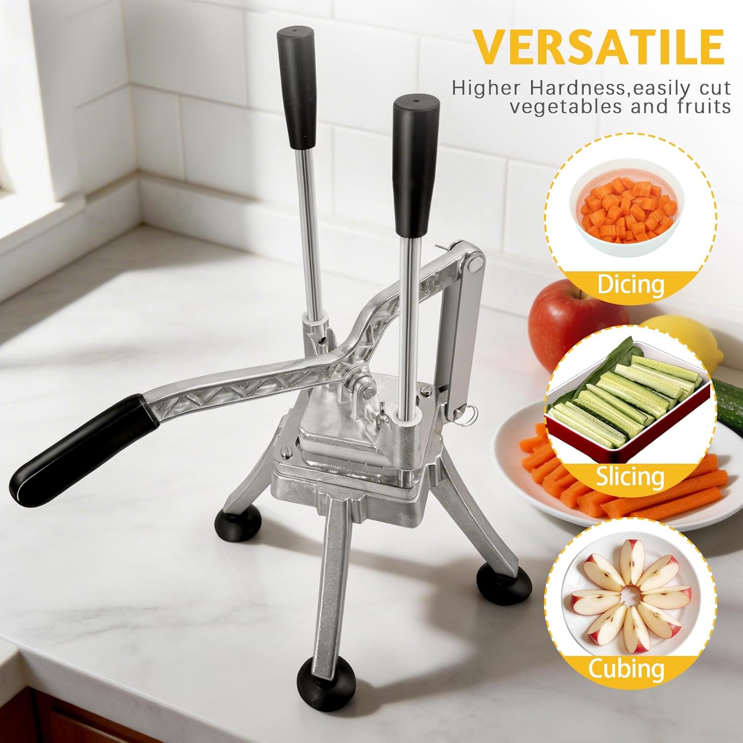 Vegetable Chopper, Potato Slicer w/ 4 Replacement Blades, fruit chopper, french fry cutter, Potato Dicer & Fruit Slicer for Restaurants & Home Kitchen