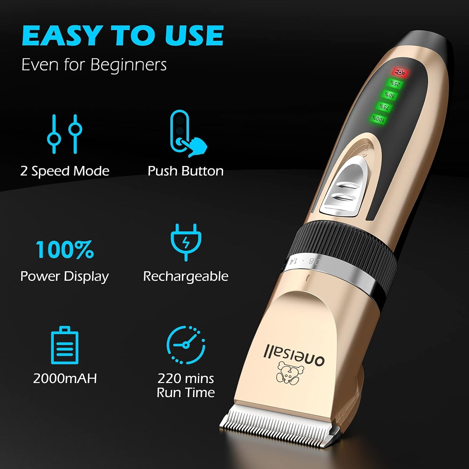 oneisall Dog Clippers and Dog Paw Trimmer Kit 2 in 1 Low Noise Cordless Dog Clippers for Grooming Pet Hair Trimmers for Small and Large Dogs Cats Animals : Pet Supplies