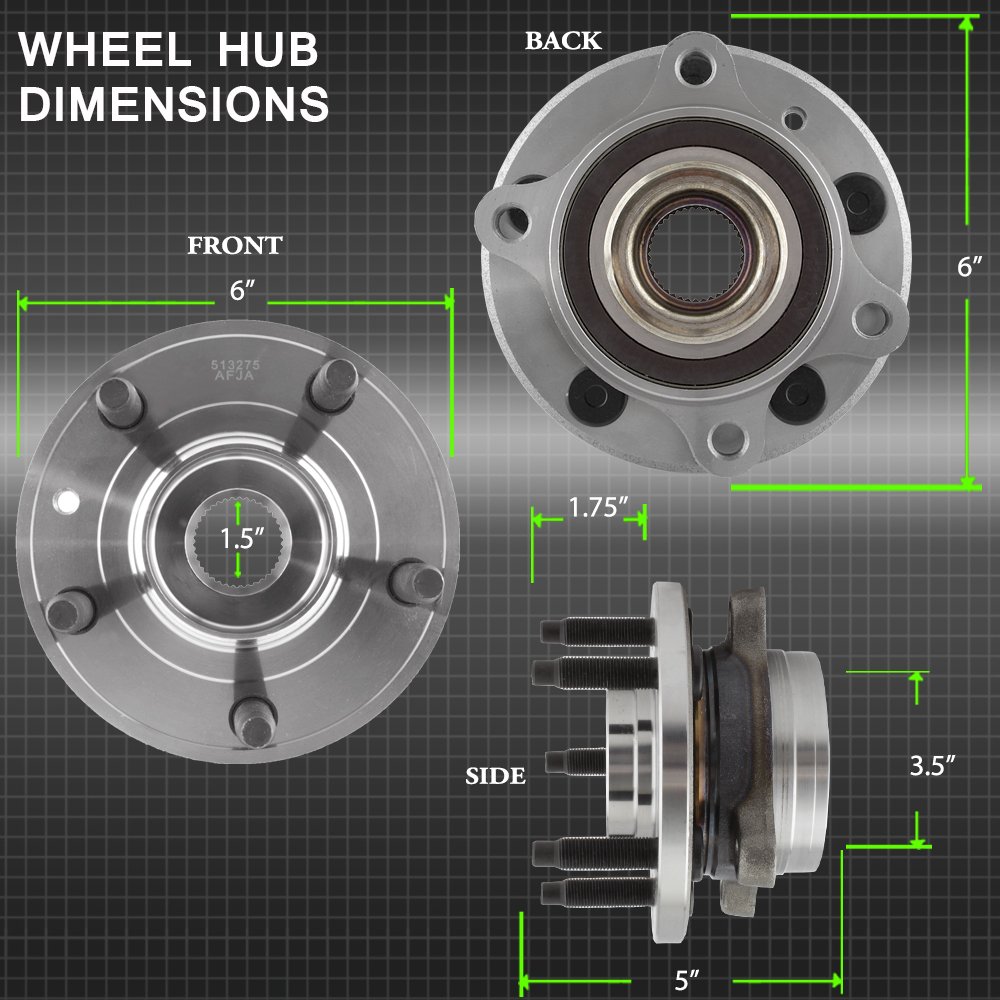 AKKON - for Ford Flex Taurus | Lincoln MKS MKT 513275 Pair of 5-Bolt Front Wheel Hub and Bearing Assembly W/O ABS