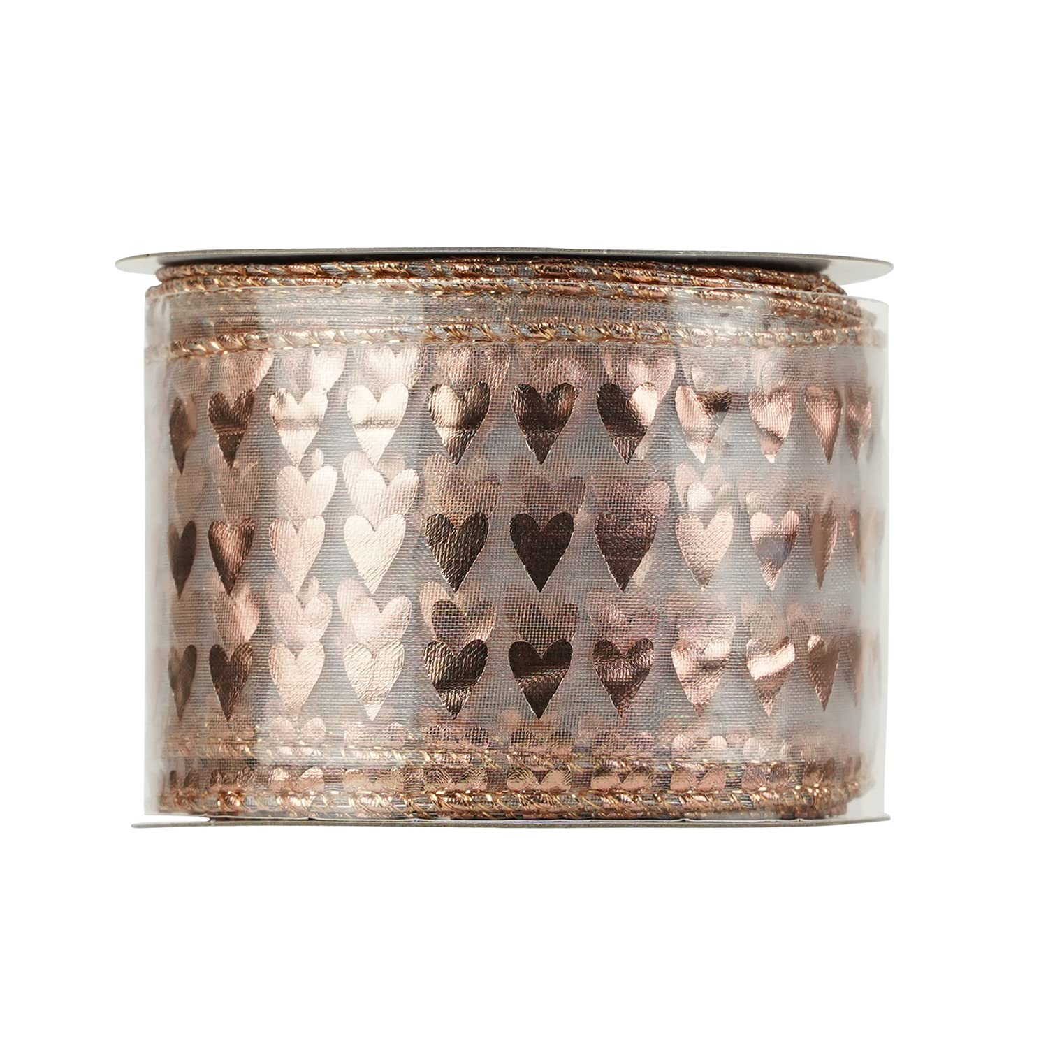 MEEDEE Roségoldenes Drahtband, Herzband, Hochzeitsband, Drahtband, 6.3 cm, rosa Organza, durchscheinendes Band für Hochzeitsgeschenke, Verpackung, Kranz, Girlande, Veranda, Dekoration (22 Meter)