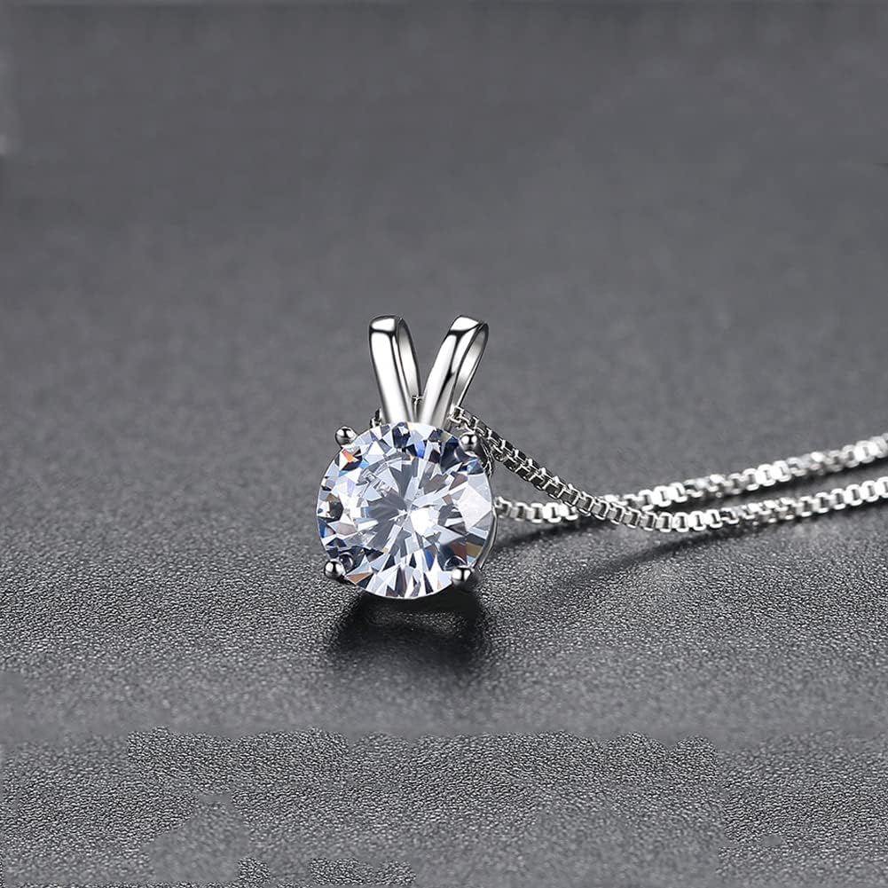 Dainty Solitaire Necklaces Stud Earrings Set For Women,White Gold Plated Simple Prom Jewelry Set Cubic Zirconia Pendant Choker Necklace And Earring Sets Wedding Jewelry For Bridal