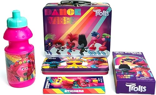 Juego de regalo de Trolls - Caja de lata de almuerzo Trolls, botella de agua, rompecabezas, calcomanías y estuche para lápices.