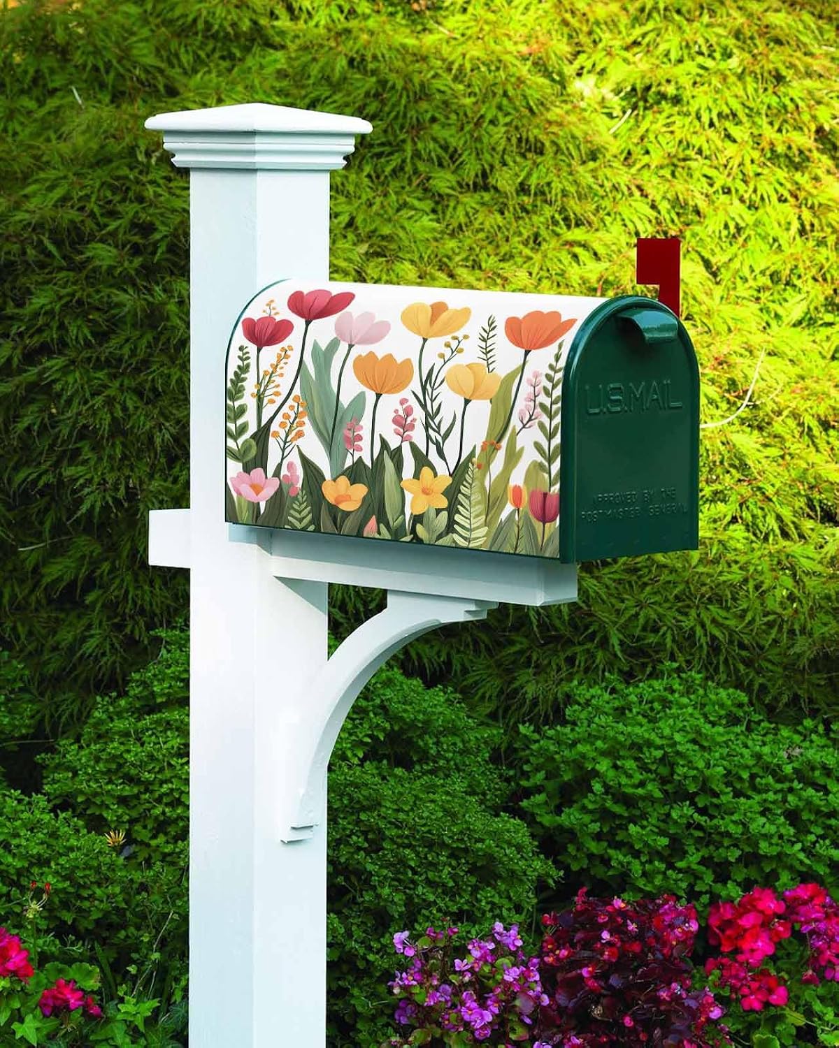 Spring Floral Mailbox Covers Magnetic Standard Size,Modern Country Botanical Flower Leaf Plants Decorative Post Letter Numbers Box Wrap Covers Small Accessories for Garden Yard Outdoor Décor