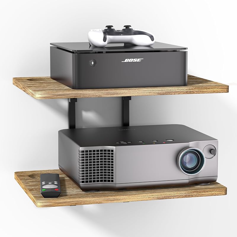 Alyoen 2 Tier Projector Shelf, Adjustable Projector Wall Mount, Router Wall Mount Floating Shelf, Projector Stand for DVD Players, Routers, Game Consoles, Cable Boxes