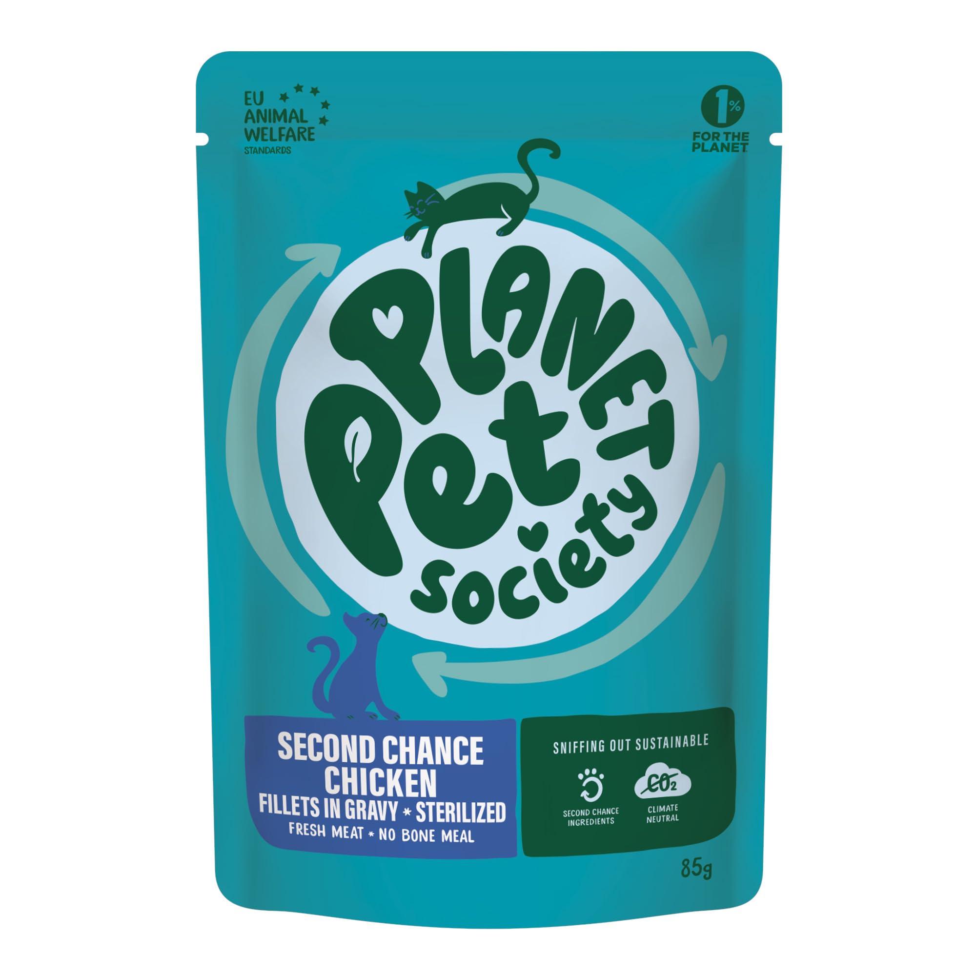 Planet Pet Society - Wet Cat Food, Second Chance Chicken Flavour for Sterilized Adult Cats, Fillets in Gravy, 24x85g