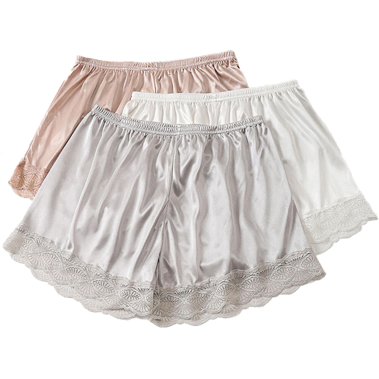 3 Pack Women's Half Slip Shorts for Under Dresses Bow Lace Satin Shorts Pettipants Half Slip Culotte Shorts Split Skirt-image-11