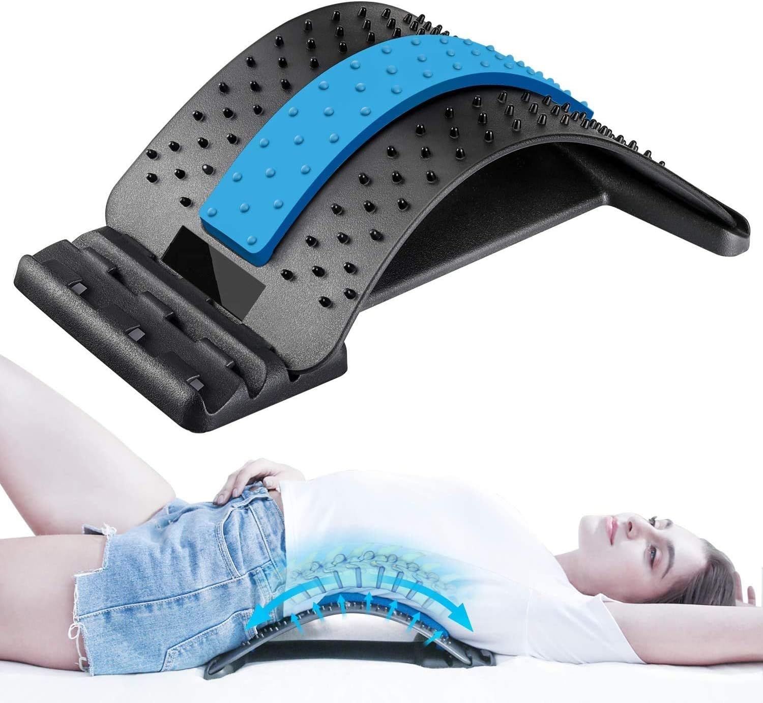 Back Massage Stretcher Lumbar Traction Device for Back Pain Relief & Muscle Tension Relaxation,Orthopedic Back Stretching Device, Acupuncture Massage Kyphosis Correction Pad (Blue)