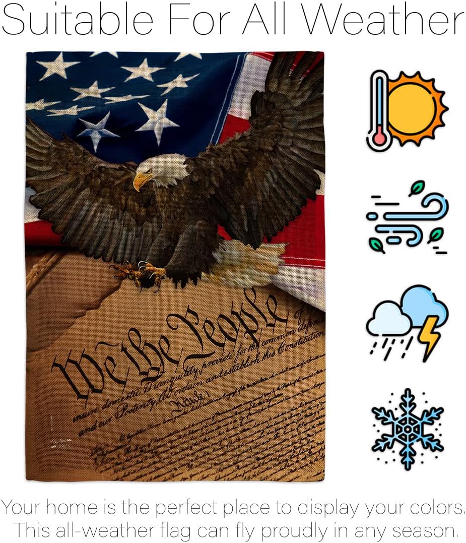 We the People Burlap Garden Flag - Americana Star and Stripes Patriotism Independence Memorial United State American Official - House Banner Small Yard Gift Double-Sided Made In USA 13 X 18.5