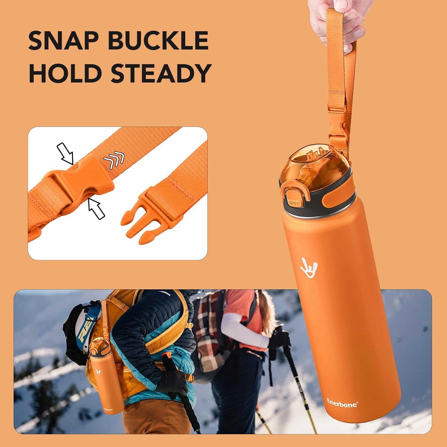 Enerbone 32 oz Insulated Water Bottle, Stainless Steel Bottle with Carrying Strap, Double-Wall Vacuum Insulation Design, Leakproof Sports Bottle with Straw, Keep Drinks Cold or Hot for Hours - Image 7