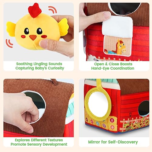 Miniatura 5 de Avesa Juguetes para bebés de 6 a 12 meses, juguete suave de granero con animales de granja de peluche, sonajero, juguetes Montessori para bebés de 6