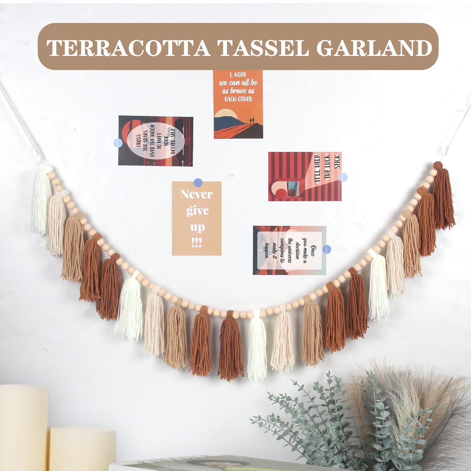 Guirlande De Perles En Bois à Pompons – Guirlande Bohème Avec Décoration De Gâteau D'anniversaire Pour Fille, Tentures Murales Pour Chambre D'enfant, Crèche, Fête, Vacances, Salle De Classe