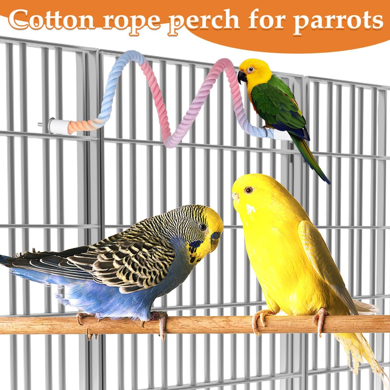 Garneck 3 Pcs Gradient Rope Perches Stand for Bird Cages Parrot Swing Climbing Rope Parakeet Cage Accessories Bungee Items for Cockatiels (2 Short+1 Long)