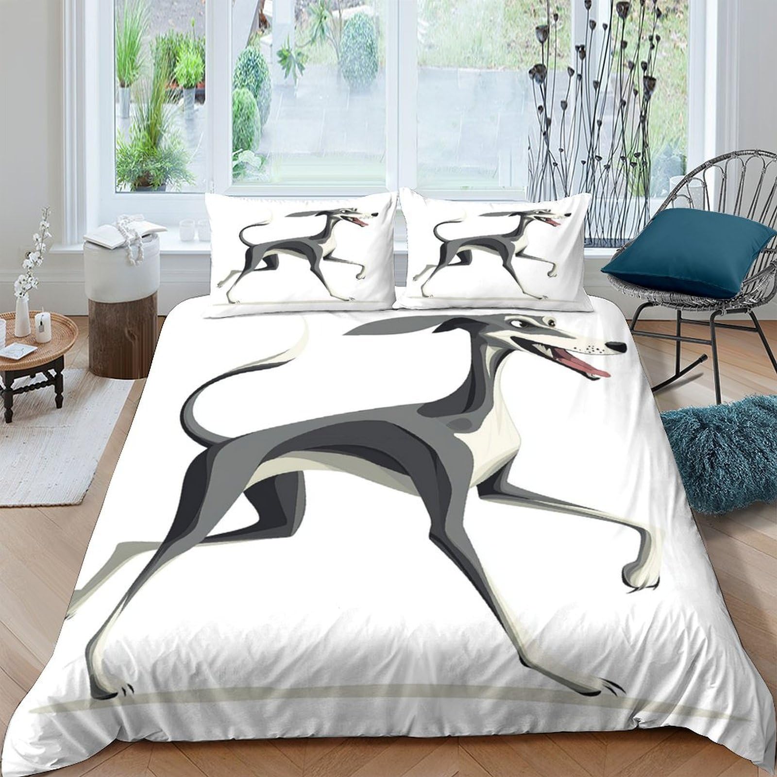 Ctjqhvkz Style-8 3D Printed Abstract Greyhound Fitted Sheet Microfiber Soft Decor Artistic Dog Bed Cover For Bedroom Guest Room Single（135X200cm）