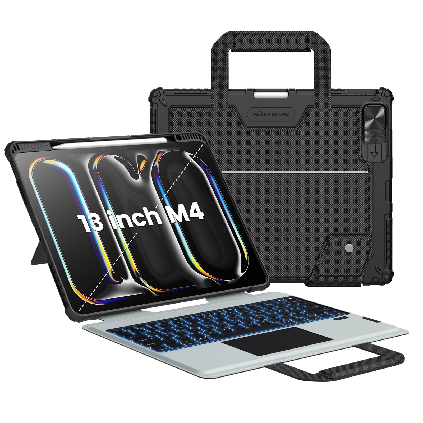 Nillkin Carry Go iPad Pro 13 inch (M4/M5) Backlit Keyboard Case with Handle, New iPad Pro M5 13 inch Detachable Keyboard M4 2024 with Kickstand,