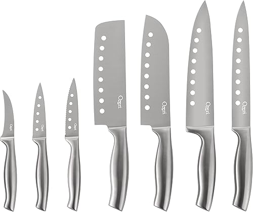 Miniatura 2 de Ozeri Juego de cuchillos de acero inoxidable de 8 piezas, con cuchillas ranuradas de acero inoxidable japonés, color plateado