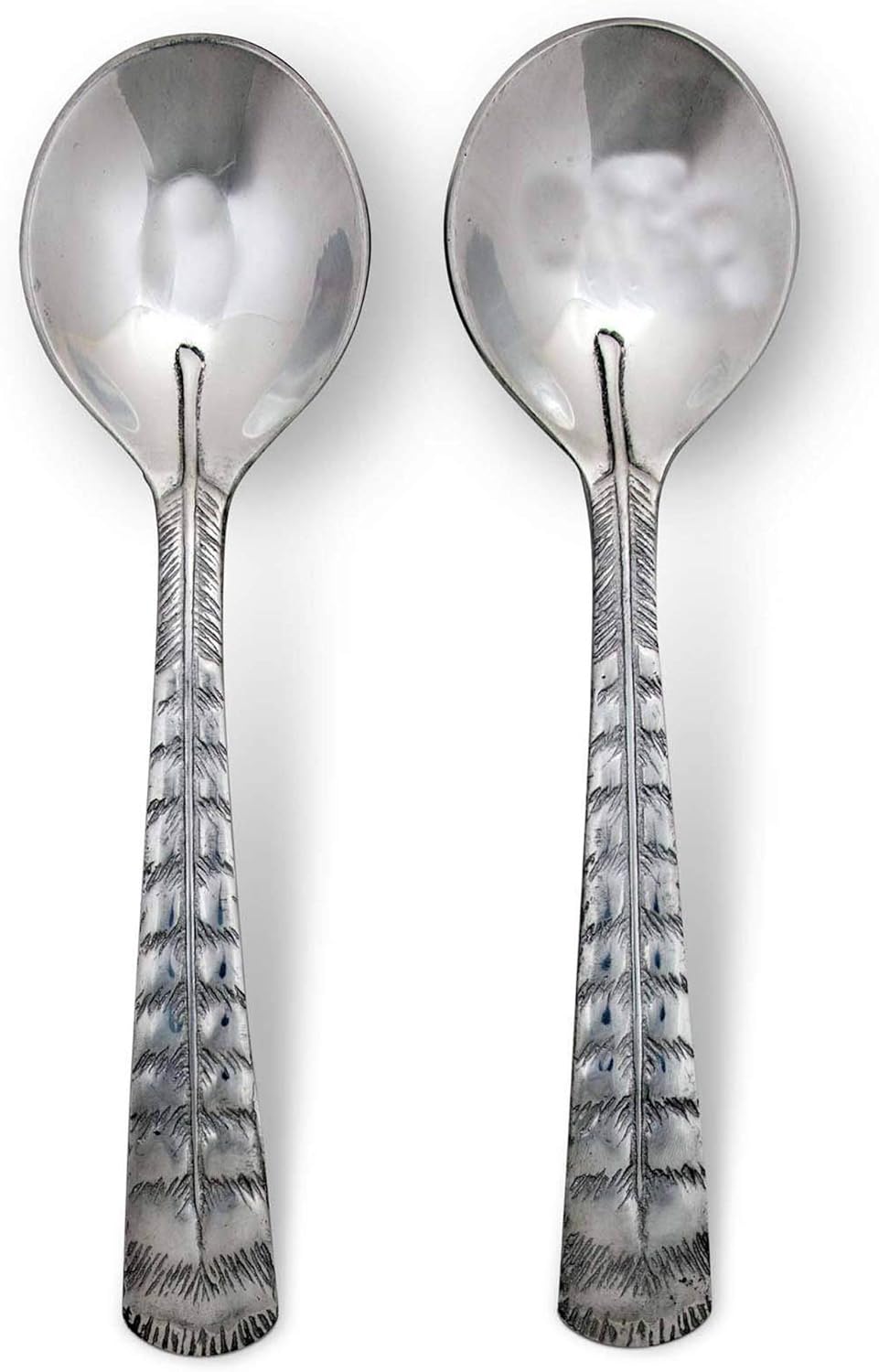 Arthur Court Salad Servers Feathers Metal Pair Thanksgiving Table 2 pieces Cast Aluminum 11 inch Long