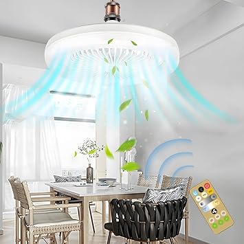 Ceiling Fan with Lights, Low Profile Flush Mount Ceiling Fan, E27 Light-Bulb, Energy-Saving Eye-Protecting Ceiling Light Fan, Noiseless, Dimmable, for Bedroom, Kitchen, Living Room
