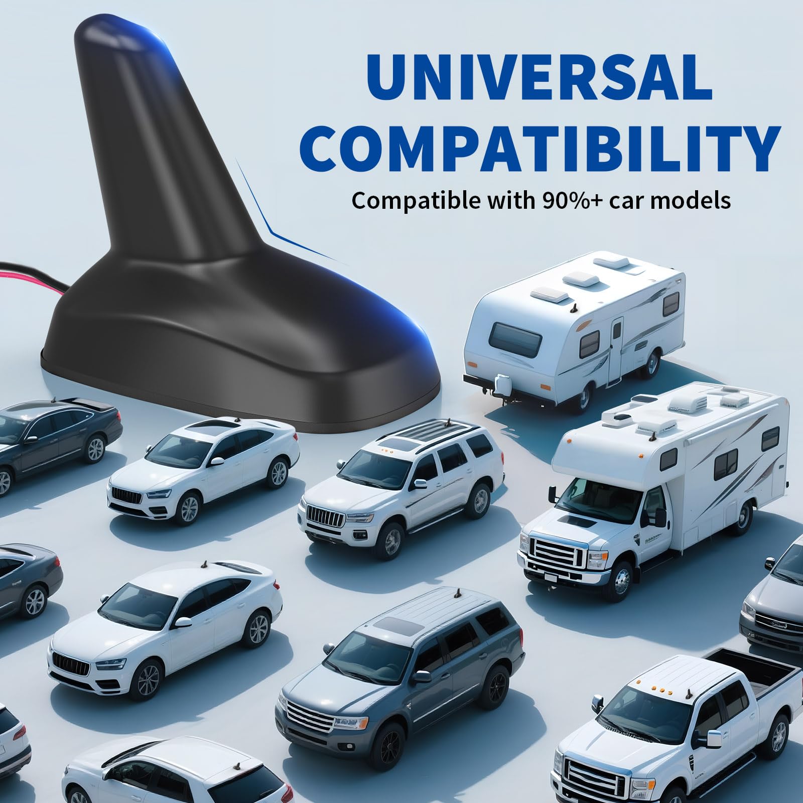 Bingfu Antena Radio Coche Tiburón Shark Fin FM/Am, Alta Gain 17-23 dB, IP65 Resistente al Agua, 9-16 V CC, Cable de 5 Metro, Compatible con Coches, Camiones, Autocaravanas y SUV, Color Black